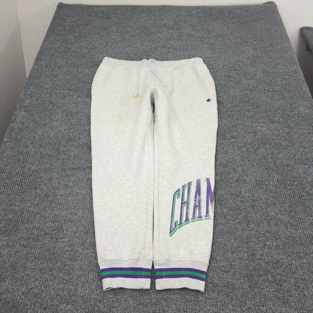 Champion Sweatpants Mens XL Grey Cotton Reverse Weave Graphic Joggers Athletic